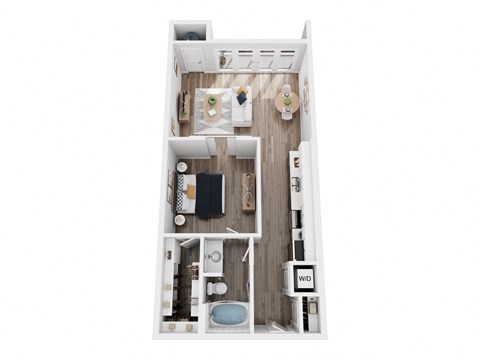 Floor plan for 1 bed, 1 bath, 725 sqft